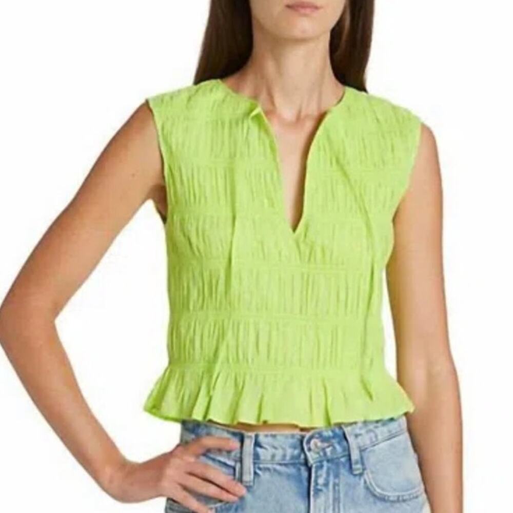 FRAME Sleeveless Shirred Top Women’s Large Lime Green Cotton NWT Vibrant Modern